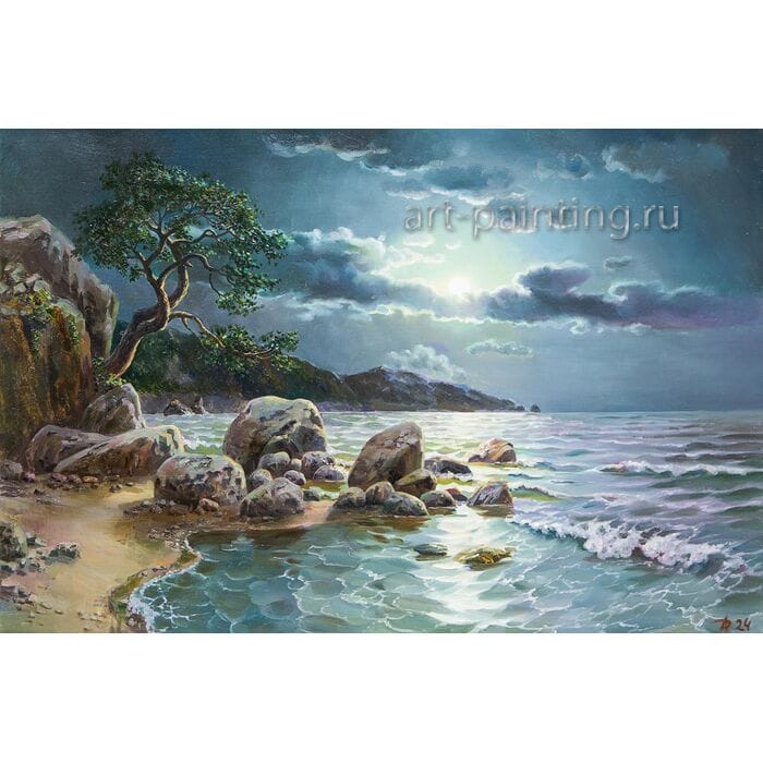 Картина масло "Море при луне" Дельцов (без рамы)