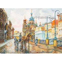 Картина маслом "Извозчик у Спаса" Васильев