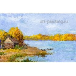 Картина маслом "Банька на берегу" Селенских
