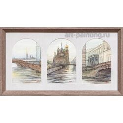 Картина акварелью "Виды СпБ. Зимняя канавка. Храм Спаса на Крови" Лопухова