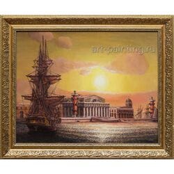 Картина маслом Вид на стрелку Васильевского острова.Закат. Жебровский