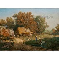 Картина маслом "Деревенский пейзаж" Якубалиев
