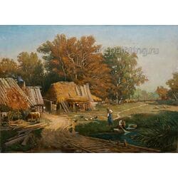 Картина маслом "Деревенский пейзаж" Якубалиев Картина маслом "Деревенский пейзаж" Якубалиев