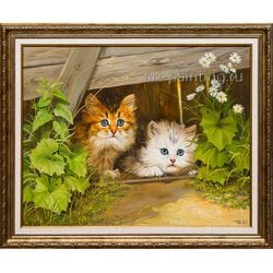 Картина маслом "Котята" Дельцов