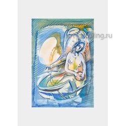 Картина в смешанной технике "Игра в мяч" Пшеницын