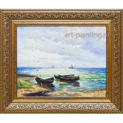 Картина маслом "Взморье. Рыбацкие лодки" Чугунов