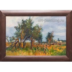 Картина маслом "Ивы на закате" Рубцова