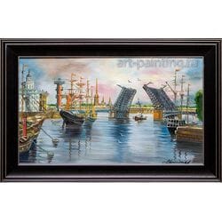 Картина маслом "Дворцовый мост с кораблями" Васильев