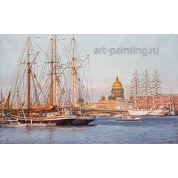 Картина маслом "Парусники на Неве. Вид На Исаакий" Воробьев (без рамы)
