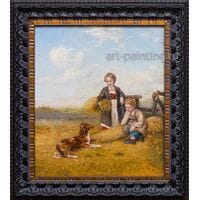 Картина маслом "Ребёнок, мама и собака" Таршиш