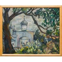 Картина маслом "Храм в Пскове" Кудрявцев