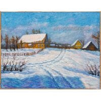 Картина маслом "Зима в деревне" Щербаков