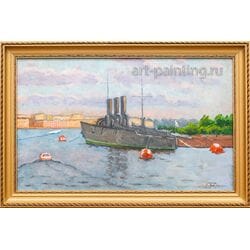 Картина маслом "Летний вечер на Неве. Крейсер Аврора" Белых Картина маслом "Летний вечер на Неве. Крейсер Аврора" Белых
