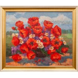 Картина маслом "Маки и васильки" Ческидова