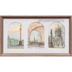 Картина маслом "Виды СпБ. Дворцовая площадь. Зимняя канавка. Исаакиевский собор." Лопухова