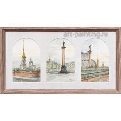 Картина маслом "Виды СпБ. Летний сад. Стрелка Васильевского острова. Исаакиевский собор." Лопухова
