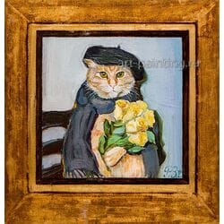 Картина маслом "Кот" Зайнутдинова (без рамы)
