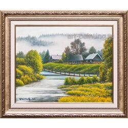 Картина маслом "Деревенская речка" Тимофеев