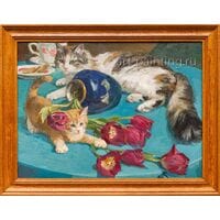 Картина маслом "Коты и тюльпаны" Новосадюк